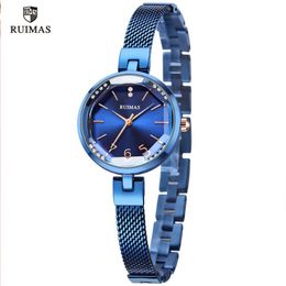 RUIMAS Women's Simple Analog Blue Watches Luxury Top Brand Quartz Watch Ladies Woman Water Resistant Wristwatch Relogio Girl 276e
