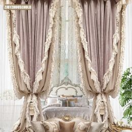 Curtains French Court Style Retro Luxury Highend Curtains for Living Dining Room Bedroom Rococo Milk Tea Pink European Velvet American