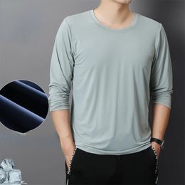 Mens T-Shirts Long Sleeve Slim Men T-Shirt Young Man Solid Autumn Tops Tees Shirt O-Neck For Male Boys Tshirt 240313