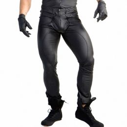 men's Leather Pants PU Leather Trousers Wet Look Legging Skinny Pouch Open Pants Clubwear Tights Punk Clothing for Man Y43Z#