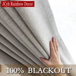 Curtains Linen Texture 100% Blackout Curtains for Bedroom Long Living Room Window Curtains Thermal Insulated Blinds Curtain Panels Drapes