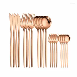 Dinnerware Sets Pink Gold Forks Spoons Knives Cutlery Set 20 Pcs Wedding Tableware Stainless Steel Flatware
