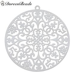 304 Stainless Steel Filigree Stamping Pendants Round Silver Tone Heart Carved Hollow 43mm x 40mm 10 PCs 2016 new je6751143