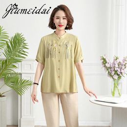 Women's T Shirts JiuMeiDai 2024 Women Floral Embroidery Tops And Blouses Summer Female Retro Short Blouse Fashion Ladies Clothes