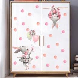 Stickers Pink Bunny Ballerinas & Polka Dots Sets Wall Stickers for Baby Nursery Room Decoration Wall Decals Kids Room Bedroom Decor Sets