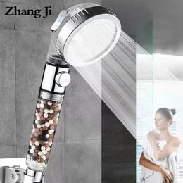 ZhangJi Bathroom 3Function SPA Shower Head with Switch Stop Button High Pressure Anion Filter Bath Water Saving 240314