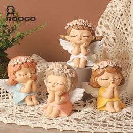 ROOGO Resin Angel Figurine Statue Cute Fairy Miniature Ornament Home Decorations Accessories Sculpture for Cake Home Garden 240323