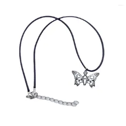 Pendant Necklaces Punk Choker Skull Butterfly Necklace Hip Hop Clavicle Chain Jewellery Fashion Black Wax Rope H9ED