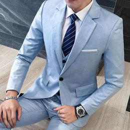 Light Blue Groomsmen Suits Groom Tuxedos Notch Lapel Men Suits Wedding Bridegroom Wear Jacket Pants Vest Tie4244586