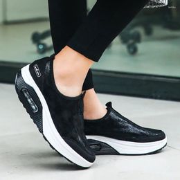 Casual Shoes Women Sports Flat Air Cushion Slope Heel PU Large Size Breathable Solid Color Thick Bottom Increasecasualshoes