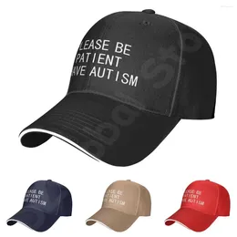 Ball Caps Please Be Patient I Have Autism Letter Casual Washed Cotton Baseball Cap Men Solid Denim Dad Hat Visor Outdoor Trucker