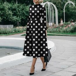 Casual Dresses Long Sleeve For Women Elegant Dot Floral Print Maxi Dress Spring Fall O Neck Slim Party Robe Femme