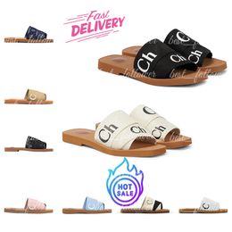 Designer Slippers for women woody slides designer canvas rubber slippers white black soft pink sail womens mules flat sandals fashion outdoor beach shoes