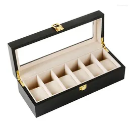 Watch Boxes 6 Plaid Black Wooden Box Jewelry Display Storage