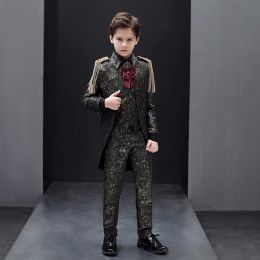 Gravestones 2023 New Flower Girl Boy Dress Fivepiece Suit Handsome Children's Suit Small Suit Host Costume Model Catwalk Child's Clothes