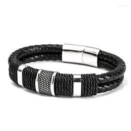 Charm Bracelets XiongHang Punk Bracelet Hand Weave Black Leather Rope Chain Stainless Steel Magnetic Bangles Men's Friendship Gift