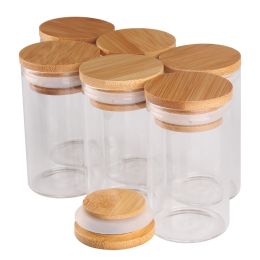 Bottles 6pcs/lot 50ml 60ml 80ml 90ml 100ml 120ml 150ml Glass Candy Bottles With Bamboo Caps Pill Container Empty Bottles For Art Crafts