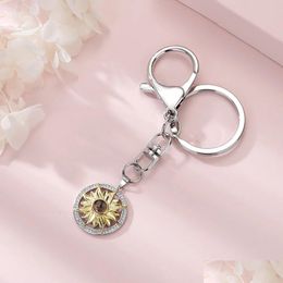 Key Rings Chains Hibody Picture Customised Twocolor Flower Stainless Steel Projection Keychain Personalised Colour Po Mothers Day Gift Dhonw