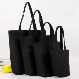 Drawstring Black Canvas Tote Cotton Bags Large Capacity Handbag Folding Cosmetic Bag Student Shoulder Shopping