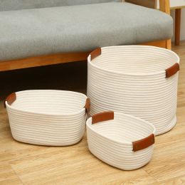 Baskets S M L Nordic Ins Style Simple Cotton Cord Storage Basket Desktop Floor Underbed Sundries Clothes Snack Toy Storage Organiser Box