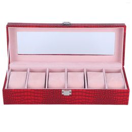 Decorative Figurines Watch Storage Box Rectangular Multifunction Wine Red Color Desktop Holder PU Leather With Pillows For Display