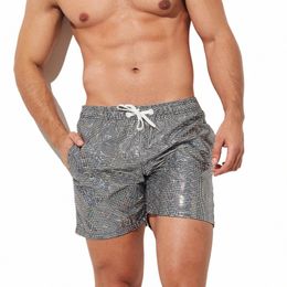 men's Trend Breathable Shiny Metallic Print Loose Beach Pants Drawstring Casual Sweatpants Men's shorts Male Clothes Beach tiki y3UY#
