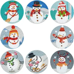 Stitch 8pcs DIY Diamond Painting Coasters Christmas Cute Snowman Diamond Art Coaster Set Gift for Adults and Children Art Craft Gifts