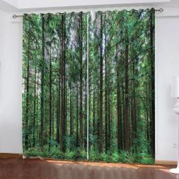 Curtains 3D Custom Personal Design Printing Pattern Cheap Natural Forest Green Tree Bedroom Living Room Blackout Shading Curtain Decorate