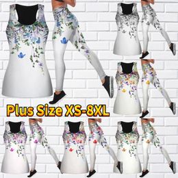 Womens Yoga Set Fashion Flower Fragrance Butterfly Printing Training Tights Fitness Yoga Pants Tank Top Yoga XS-8XL 240313