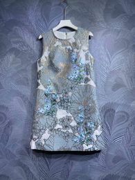 European Station 2024 Spring/Summer Round Neck Tank Top Embroidered Beaded Plum Blossom Elegant Print A-line Dress
