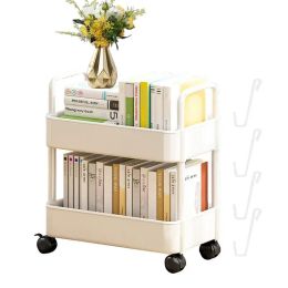 Racks 2 Tiers Bookshelf Living Room Storage Rack Kitchen Floor Mounted Movable Trolley With Wheels Office Desk Edge Storage Bookshelf