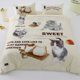 Svetanya Egyptian Cotton Cat Dog Cartoon Queen King Full Size Bedding Set Linens Sheet Pillowcase Comforter Cover Bread