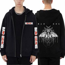 bad Omens Band Graphic Print Zipper Hoodie Men's Rock y2k Gothic Jacket Streetwear Men Fi Loose Oversized Zip Up Sweatshirt N2an#