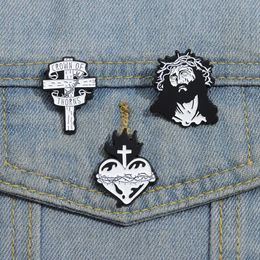 Jesus Crown Of Thorns Cross Enamel Pin Christianity Brooches Decorative Lapel Badge Easter Jewellery Gift Backpack Pin Wholesale