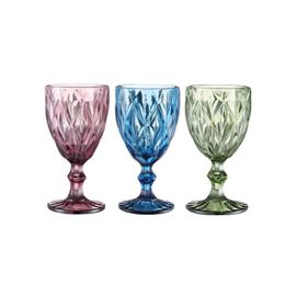 Wine Glasses Wholesale 300Ml 10Oz Vintage Pattern European Style Embossed Stained Lamp Thick Goblets For Party Drop Delivery Home Gard Dhwmk
