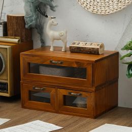 Drawers 2 Floor Home Solid Wood Storage Drawer Retro Color Rectangular Living Room Storage Box Bedroom Dresser Jewelry Box