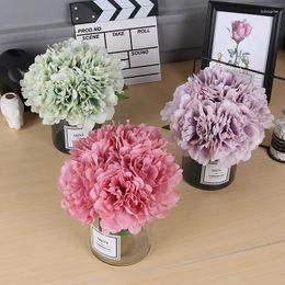 Decorative Flowers 5 Heads Artificial Peony Bouquet Silk Fake Leaves DIY Bridal For Wedding Home Decoration