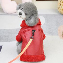 Jackets 2023 New Clothes For French Bulldog Leather Snow Proof Winter Warm Pet Down Jacket Coat With Fleece Collar Harness Jacket Cats