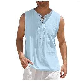 Men's Tank Tops Beach Summer Casual Loose Cotton Linen Vest Shirts Solid Colour Daily Outdoor Sports Home Comfortable