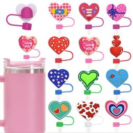 Wholesale 10mm Reusable Straw Topper Heart Valentine Day Silicone Straw Topper Charms Love Straw Cover Charms