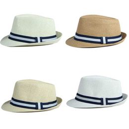 Wide Brim Hats Bucket Hats New Summer Fedora Mens Hat Elegant Retro Womens White Beige Brim Top Jazz Beach Unisex Classic Hat J240325