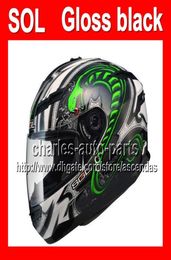 2013 NEW Arrival For SOL COOL Gloss glossy Green white black Cobra Helmet With LED Light MOTO full face helmet motorcycle helmet h8772841