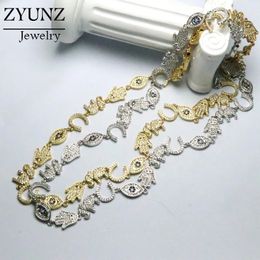 2PCS Gold Silver Color CZ Link Chain Necklace Good Luck Eye Moon Star Heart Choker Bohemian Jewelry 240311