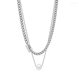 Pendant Necklaces Double Layered Pearl Necklace 2024 Female Ins Hip-hop Cold Wind Clavicle Chain Titanium Steel