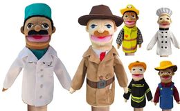 Career Hand Puppet Cook Firefighter Farmer Worker Detective Doctor Stuffed Plushie Kids Educational Toy Soft Educational Puppets 240321