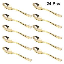 2480Pcs Mini Spoons Plastic Cake Spoons Disposable Dessert Spoons Ice-cream Spoons for Home Shop Party Golden 240323