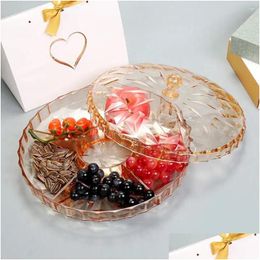 Dishes Plates 6 Compartment Snack Tray Dustproof Round Serving With Lid Plastic Divided For Dried Fruits Drop Delivery Home Garden Kit Otxvz