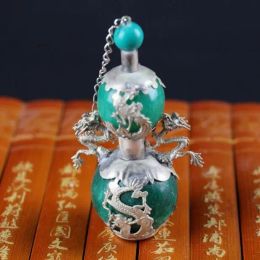 Sculptures Copper Statue Collection Of Miao Silver Jade Dragon And Phoenix Gourdshaped Snuff Bottles