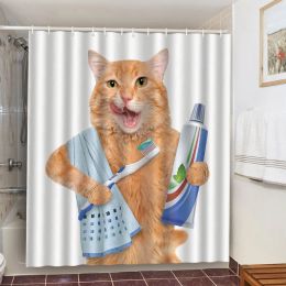 Timers Funny Cute Cat Shower Curtain 3d Print Animal Landscape Bathroom Curtains Waterproof Polyester Fabric Home Background Decoration