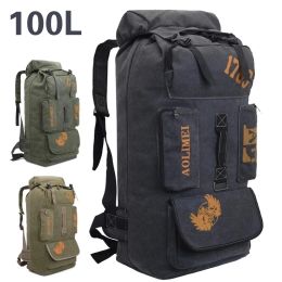 Bags 100L Oversized Capacity Hiking Backpack Outdoor Climb Travel Camping Hunting Trekking Military Tactical Canvas Fishing Gear Bag